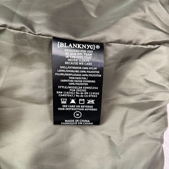 BLANK NYC Olive Green Quilted Faux Fur Line Hooded Jacket Size M - Picture 11 of 12